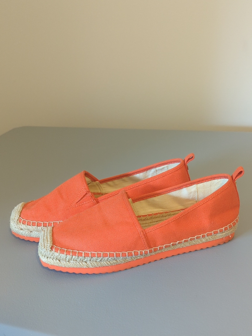 Michael Kors Lenny  Orange Canvas Espadrille Slip-Ons
